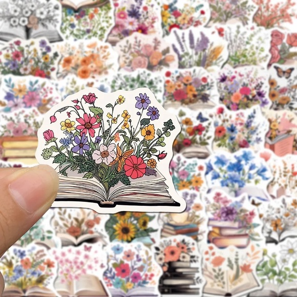 Reading In The Spring, Books Overflowing With Flowers, 50 Decal Stickers - Picture 5 of 15
